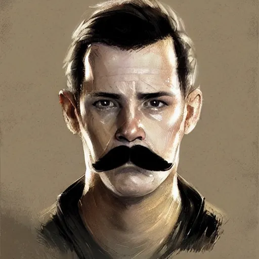 Image similar to portrait of a man by greg rutkowski, british features, short black hair in military style, moustache, perfect military composure, wearing stormtrooper gear, star wars expanded universe, he is about 5 0 years old, highly detailed portrait, digital painting, artstation, concept art, smooth, sharp foccus ilustration, artstation hq