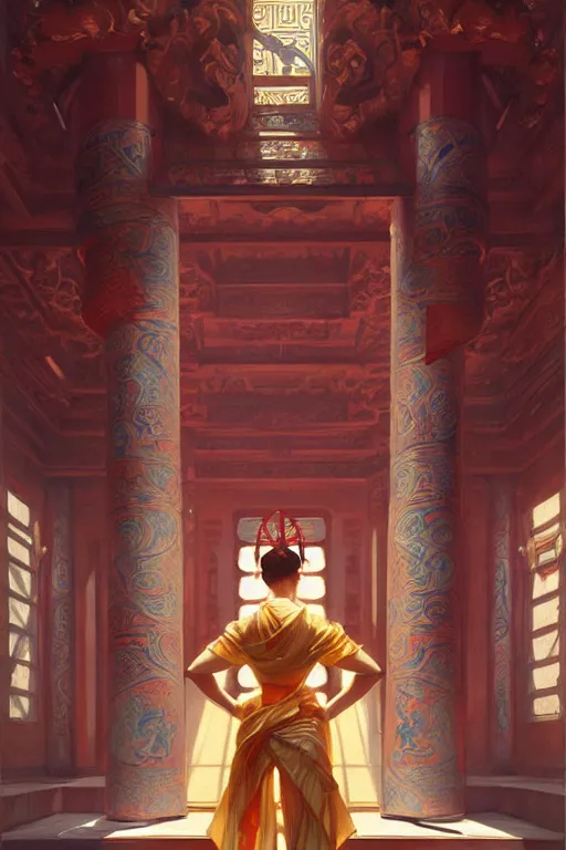 Image similar to temple, taoism, painting by greg rutkowski, j. c. leyendecker, artgerm