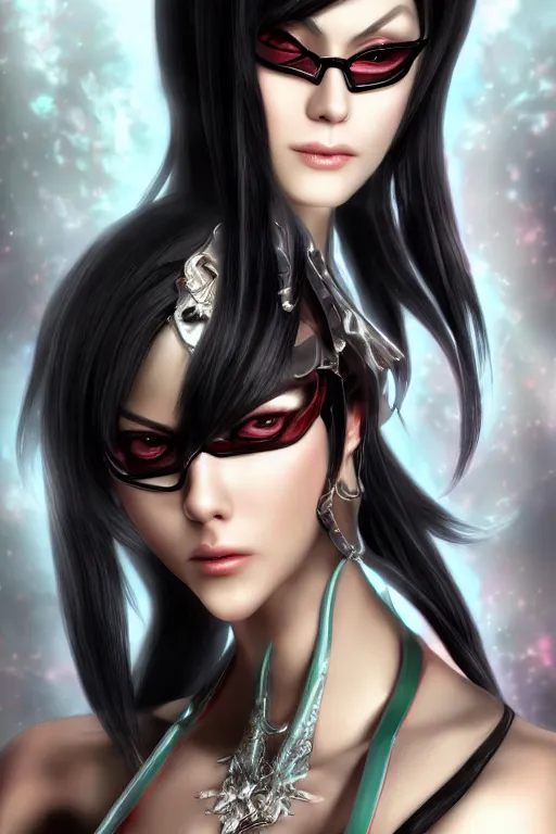 Image similar to Bayonetta (character) , pretty face, ultra detailed, digital art, 8k ,character ,realistic, portrait, hyperrealistic