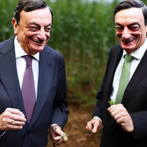 Prompt: Mario Draghi becomes a hemp farmer growing weed with snoop Dogg