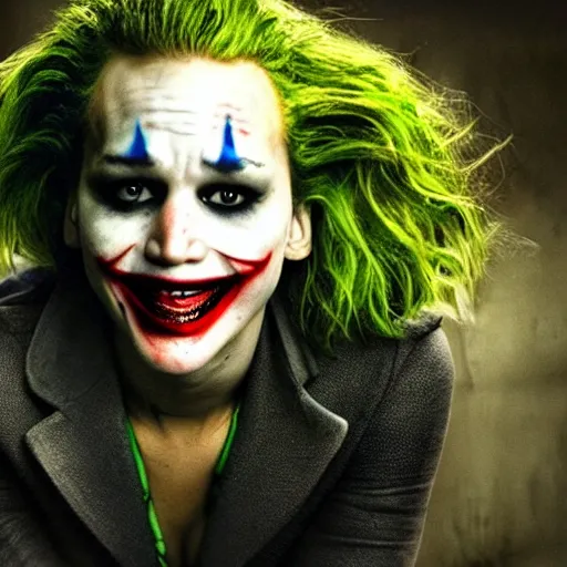 Image similar to Promo picture of Jennifer Lawrence as Joker in Dark Knight remake (2029)