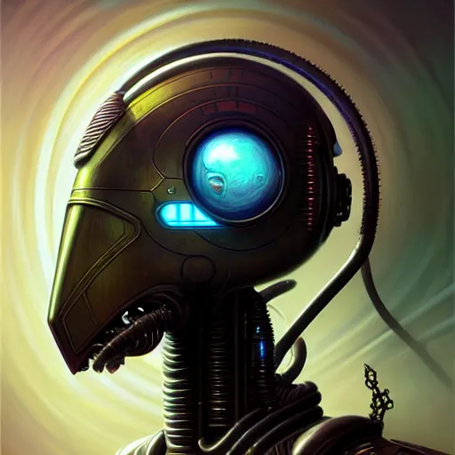 Image similar to front shot of a cyberpunk gazmask robot character, intricate, elegant, highly detailed, centered, digital painting, artstation, concept art, smooth, sharp focus, illustration, artgerm, Tomasz Alen Kopera, Peter Mohrbacher, donato giancola, Joseph Christian Leyendecker, WLOP, Boris Vallejo