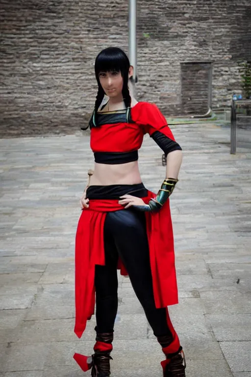 Image similar to full body photo of real - life suki from the last airbender, cosplay, high heels