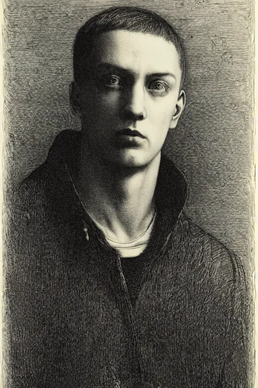 Image similar to portrait of eminem, Gustave Dore lithography