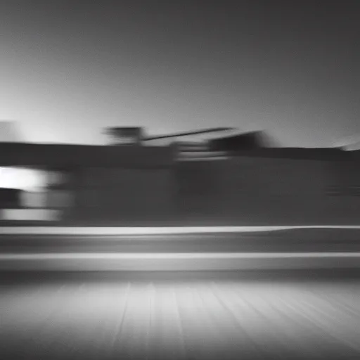 Image similar to a photo of shadowy figure on a roof, black and white, long exposure, motion blur, 35mm