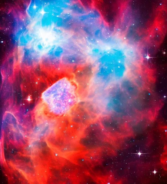 Image similar to a hubble view of a lionel messi shaped nebula, volumetric, vintage sci - fi, 4 k