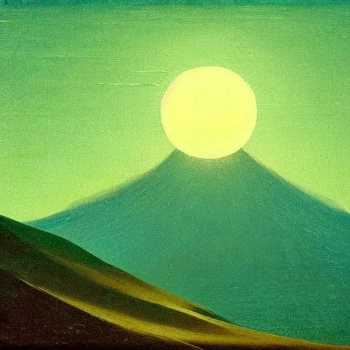 Prompt: mt elbrus, arkhip kuindzhi painting, moon light, teal palette, christian mysticism