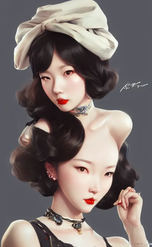 Image similar to a pin up and beautiful fashion charming dreamlke korea girl with lv jewelry, character art, art by artgerm lau and kyoung hwan kim and and ilya kuvshinov and john singer sargent, hyperdetailed, 8 k realistic, symmetrical, frostbite 3 engine, cryengine, dof, trending on artstation, digital art