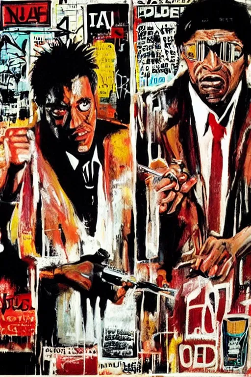 Image similar to scene from scarface movie, mafia, basquiat - style, retro - futuristic