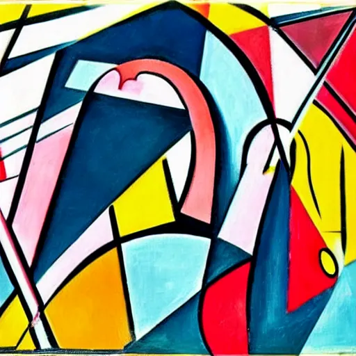 Prompt: by max beckmann curvaceous. the painting is a beautiful example of abstract art. the painting is composed of a series of geometric shapes in different colors. the shapes are arranged in a way that creates a sense of movement & energy. the painting is visually stunning & is sure to provoke thought & conversation.