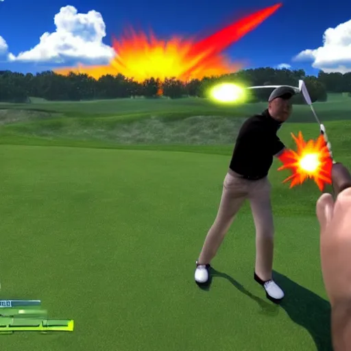 Image similar to Nuclear explosion popping a golf ball, Raft gameplay