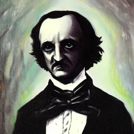 Prompt: a painting of edgar allan poe\'s black cat