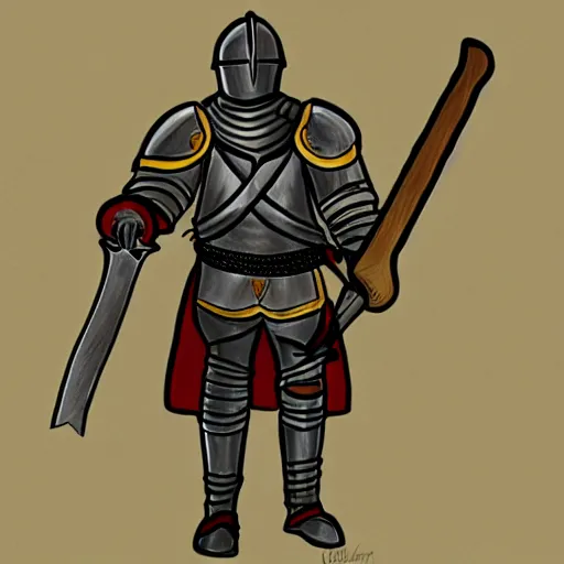 Prompt: a drawing of a knight in shining armor holding a sword