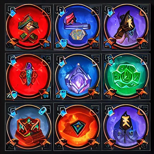 Prompt: ice mage skills icons set, UI, HD sticker, line art, trending on artstation