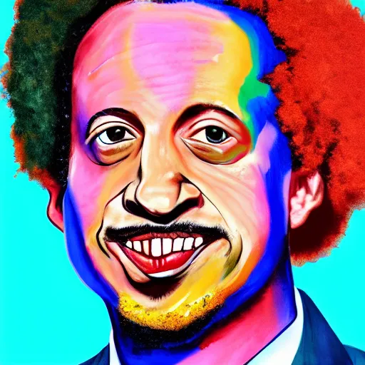 Prompt: colourful portrait painting of Eric Andre with his eyes flowing out