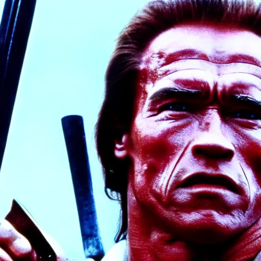 Prompt: an film still of arnold schwarzenegger as samurai, cinematic, dramatic action