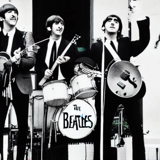 Prompt: The Beatles at a quineañera, music, band, photograph, colorful, sharp focus