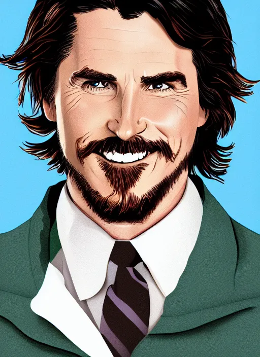 Image similar to Portrait of Christian Bale in the style of cartoon Tom and Jerry. 8k Resolution