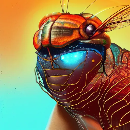 Prompt: the god of cicadas, biopunk, digital painting, award winning, scifi