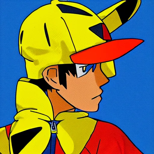 Prompt: Ash ketchum wearing a yellow jacket, fantasy art