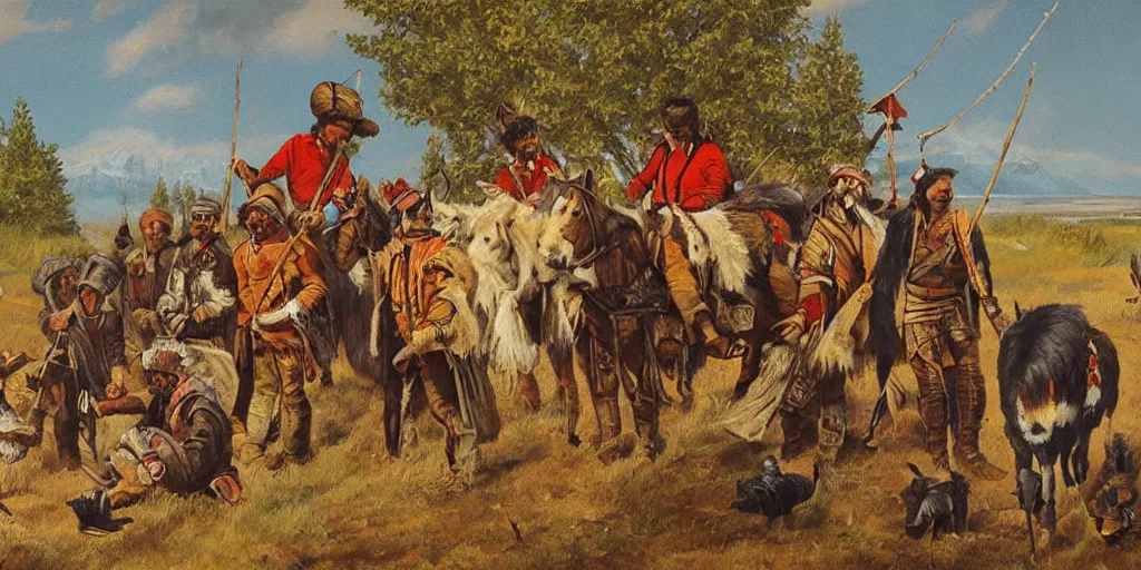 Image similar to fur traders on the canadian frontier, XVIIIth century painting