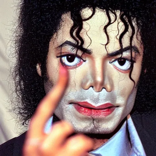 Image similar to michael jackson hidding under your bed making a silent lips sign