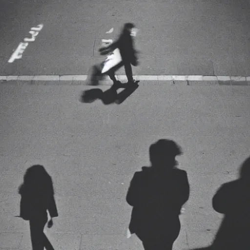 Image similar to street photography silhouettes of people walking, high angle, dynamic composition, blurry, holga camera, ilford hp 5 film