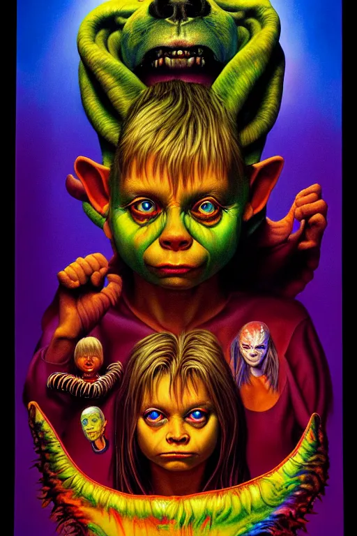 Image similar to a hyperrealistic painting of evil version of the never ending story, cinematic thriller by chris cunningham, lisa frank, richard corben, highly detailed, vivid color,