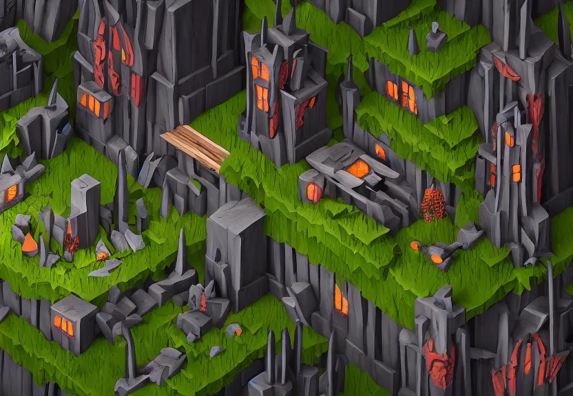 Prompt: evil forest halloween themed isometric game level, stylized, arnold maya render, artstation by miha rinne