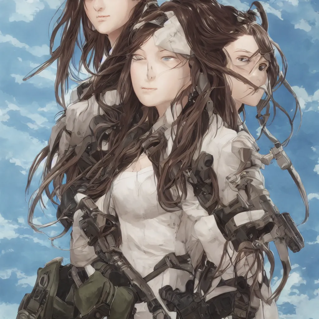 Image similar to soldier girl, battle art, anime style, long hair, hair down, symmetrical facial features, from girls frontline, hyper realistic, pale skin, 4 k, rule of thirds, extreme detail, detailed drawing, trending artstation, hd, fantasy, d & d, realistic lighting, by alphonse mucha, greg rutkowski, sharp focus, backlit, soldier clothing