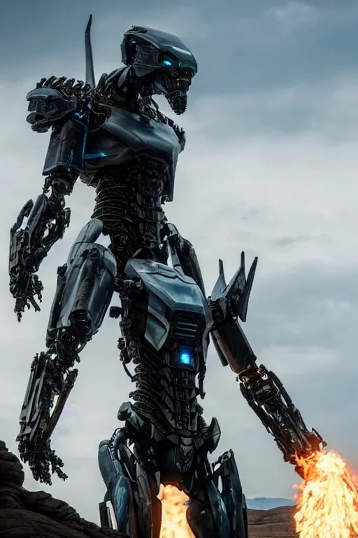 Image similar to cinematic still in westworld and dune movie and pacific rim movie and ps 5 game machine warrior 5, intricate ornate humanoid mecha warrior,