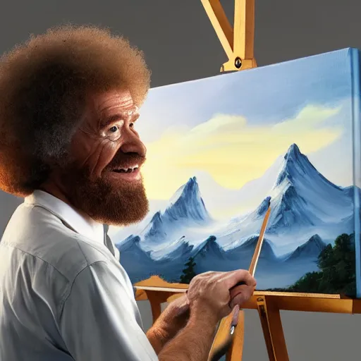 prompthunt: a painting of Bob Ross sitting in front of an easel