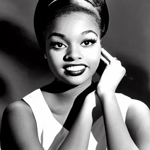 Image similar to black and white photo of a beautiful and elegant 1 9 6 5 young black actress