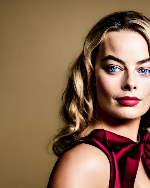 Image similar to A portrait of a margot robbie in a cosplay uniform, piercing eyes, highly detailed, bokeh, professional photograph, full body shot 4K, HD