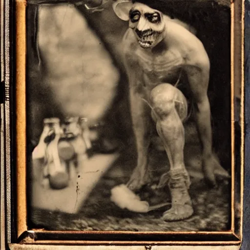 Prompt: freakshow of deformed actors offensive island of Doctor Moreau daguerreotype