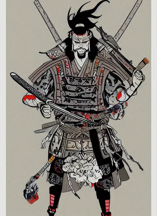 Image similar to Samurai, in the style of Sam Guay and James Jean, flat illustration, trending on artstation