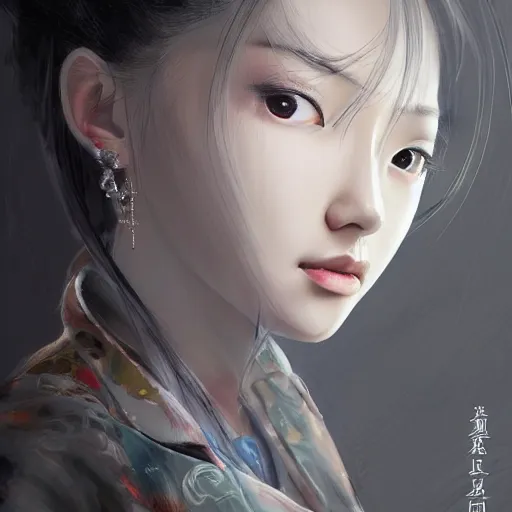 Image similar to dynamic composition, motion, ultra-detailed, incredibly detailed, a lot of details, amazing fine details and brush strokes, colorful and grayish palette, smooth, HD semirealistic anime CG concept art digital painting, watercolor oil painting of a young office lady, by a Chinese artist at ArtStation, by Huang Guangjian, Fenghua Zhong, Ruan Jia, Xin Jin and Wei Chang. Realistic artwork of a Chinese videogame, gradients, gentle an harmonic grayish colors.