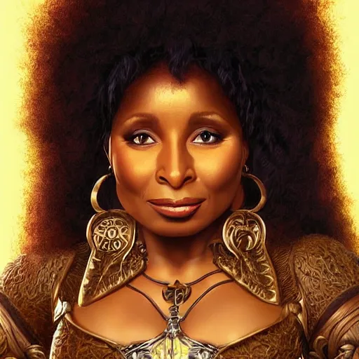 Image similar to digital painting of chaka khan by filipe pagliuso and justin gerard, symmetric, fantasy, highly, detailed, realistic, intricate