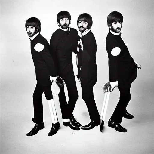 Prompt: Ringo Starr x4, The Ringles, The Beatles but every member is Ringo Starr, 1965 photograph