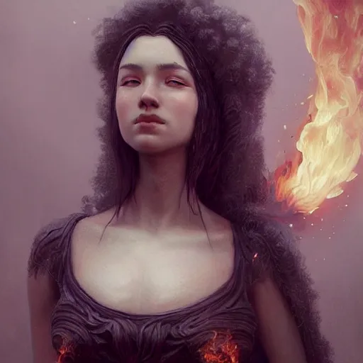 Image similar to sculpture of a girl, beautiful, fire, intricate, elegant, highly detailed, digital painting, artstation, concept art, matte, sharp focus, illustration, octane render, unreal engine, art by aenaluck and roberto ferri and greg rutkowski, epic fantasy, digital painting