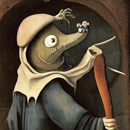 Image similar to richard scary lowly worm by Hieronymus Bosch, painting museum catalog