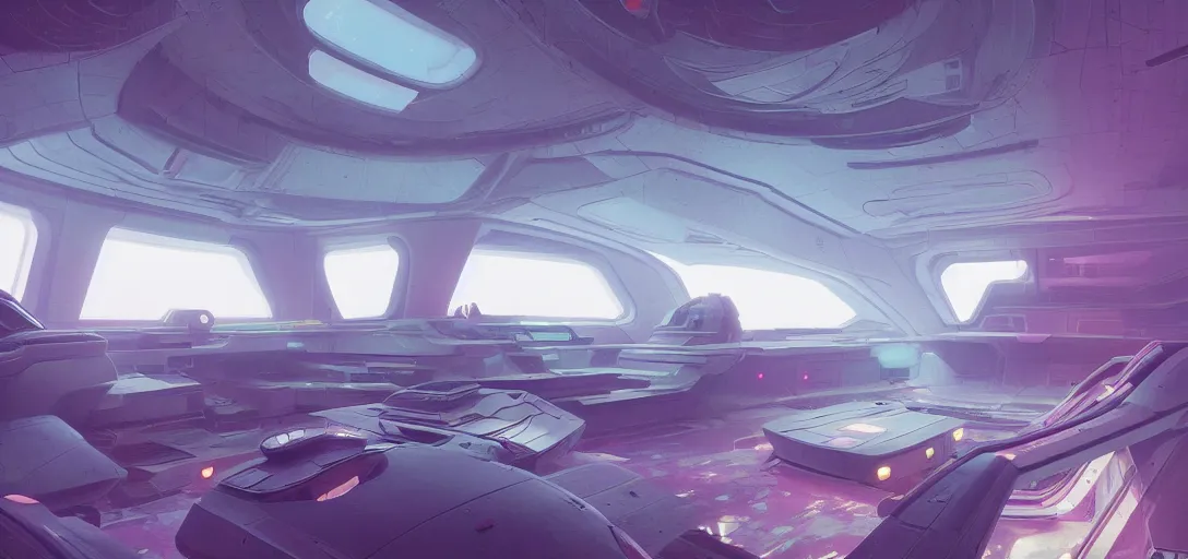 Image similar to interior of a futuristic abandoned spaceship, sci - fi, digital art by beeple, simon stalenhag and paul chadeisson