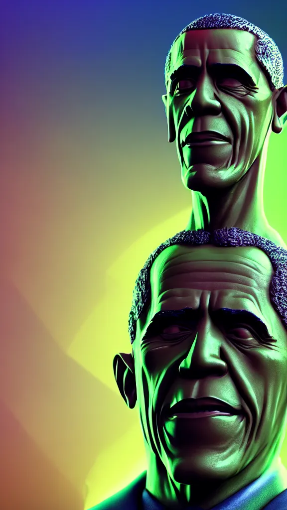 Prompt: 100 year old Obama the size of the Hulk, studio render by Beeple, shallow depth of field., lights, colors,4K