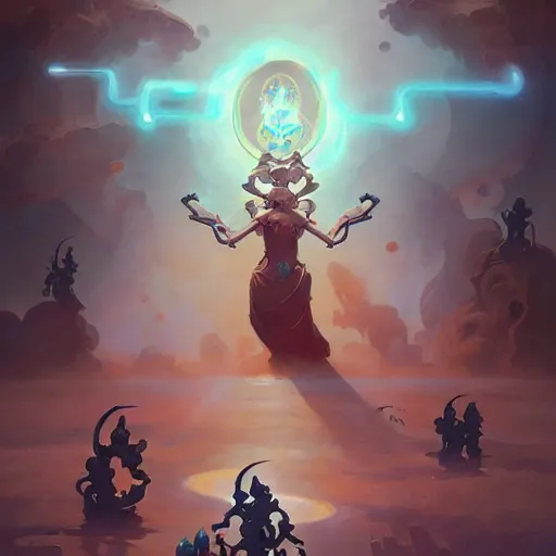 Image similar to zenyatta by pete mohrbacher and guweiz and josan gonzalez, graphic novel