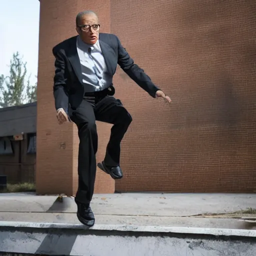 Prompt: gus fring doing parkour