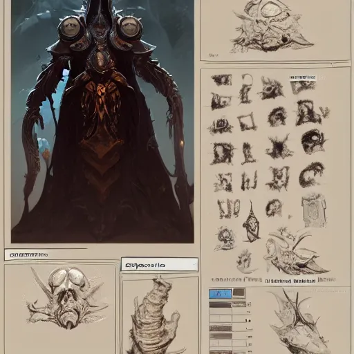 Image similar to arch lich, character sheet, Moebius, Greg Rutkowski, Zabrocki, Karlkka, Jayison Devadas, Phuoc Quan, trending on Artstation, 8K, ultra wide angle, zenith view, pincushion lens effect.