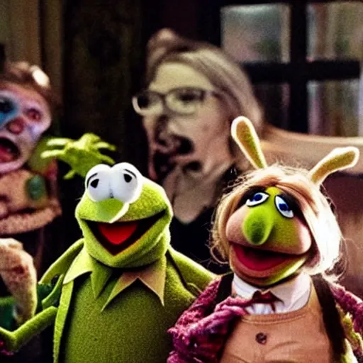 Image similar to the muppets as zombies eating kids