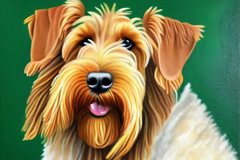 Prompt: portrait of airedale terrier. painting by zatzka hans