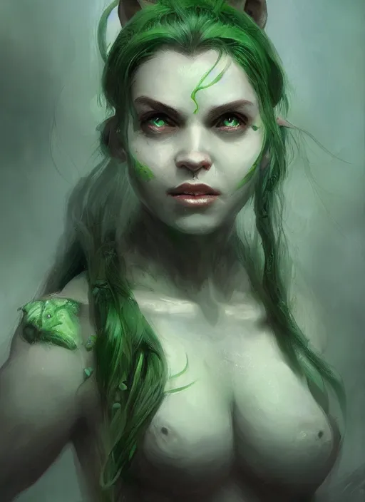 Image similar to green orc female, light green tone beautiful face by wenjun lin