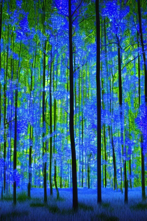 Image similar to digital render of a forest of blue trees that glow softly from the inside at night HD 3d vr artstation